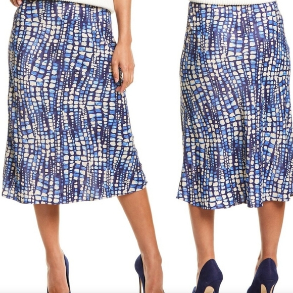 J. McLaughlin Blue Louisa May Cobblestone Bias Midi Skirt Womens 6 New WO Tags - Picture 1 of 5